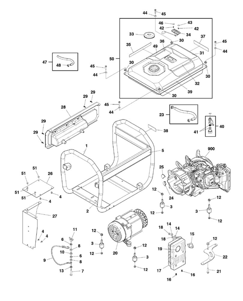 Main Unit Diagram and Parts List for 030799-00  Briggs and Stratton Generator